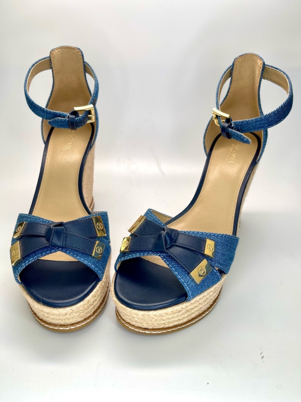 NEW! Michael Kors Ripley Denim & Leather Wedge Sandals SOLD OUT! Sz8